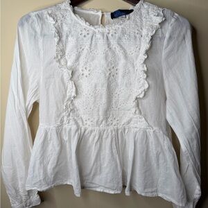 Vintage White Eyelet Ruffle Blouse